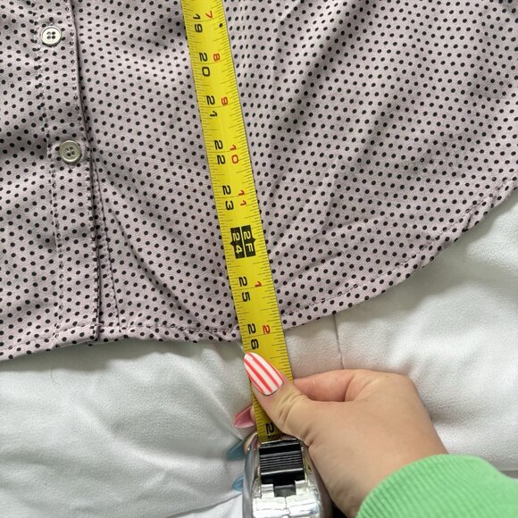 Notations Womens Size Medium Blouse 3/4 Sleeve Pink Polka Dots Button Up V Neck - Picture 6 of 10